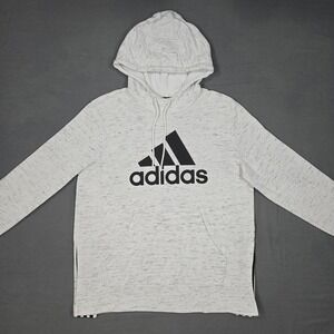 Adidas Men's Medium Pullover Hoodie Gray Performance Logo Fleece Sweatshirt